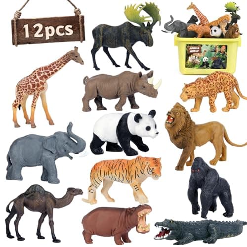 Safari Animal Toys Figures 12 PCS Realistic Jumbo Wild Jungle Animals Figurines Large African Zoo Animal Playset with LionElephantGiraffe Plastic Animal Learning Toys for Kids Toddlers Boys