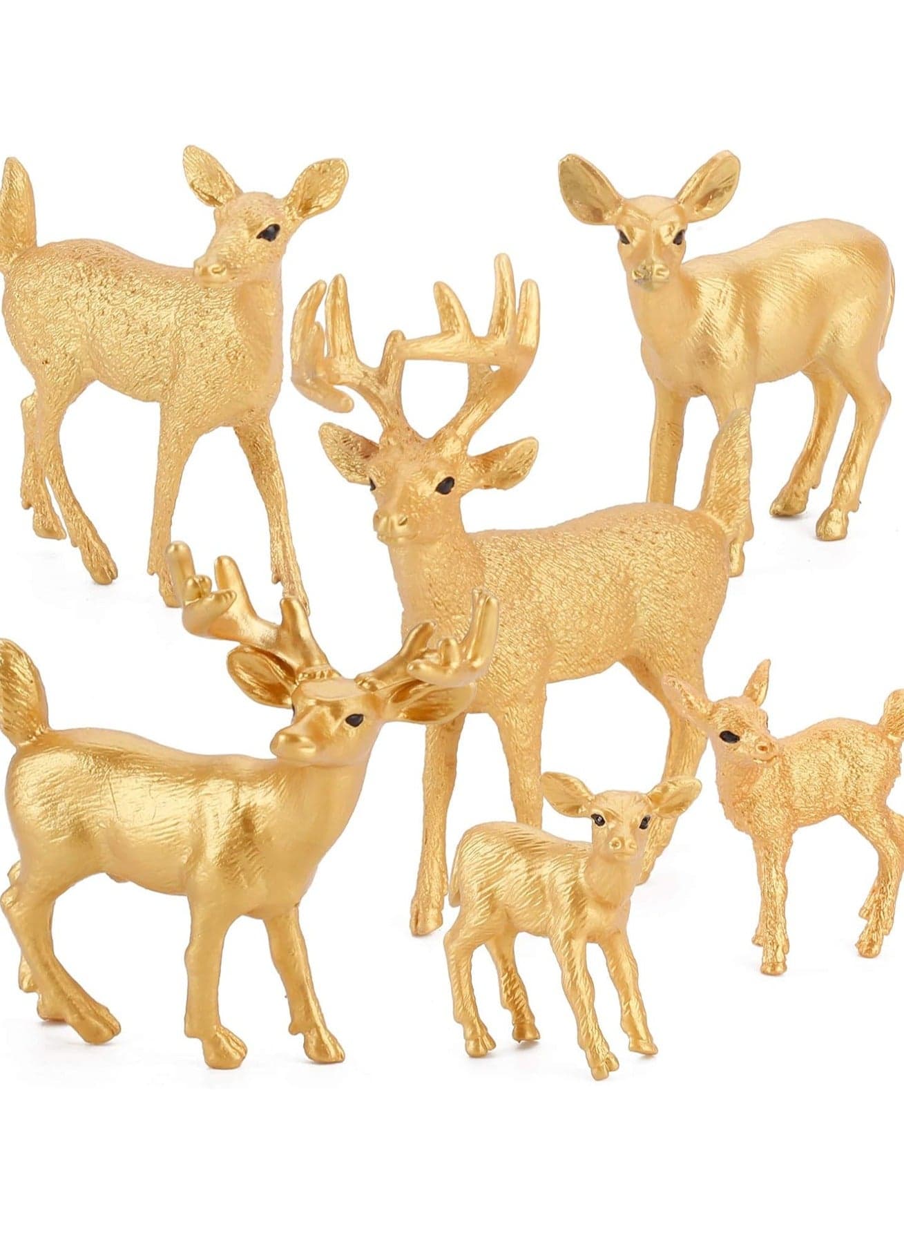 6pcs Golden Whitetail Deer Animal Model Set, Creature Statue Miniature Animal Toy Cake Decoration Animal Theme Party Display, Gift For Kids
