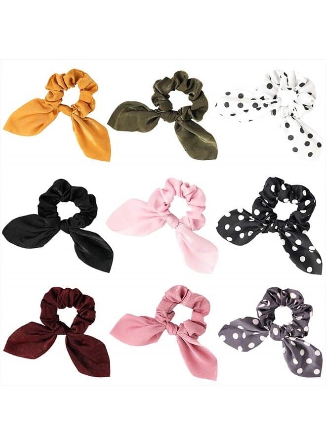 Scrunchies Hair Ties Silk Satin Scrunchy - Cute Bow Bunny Ear Hair Elastic Ponytail Holder Bobbles Soft Elegant Elastic Hair Bands with Tail Ribbon