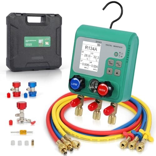 HVAC Digital Manifold Gauge Set for 92 Refrigerant TFT Display Digital HVAC Gauges Dual PressureVacuum Test R134A R410A Refrigerant Gauge with Hoses AC Recharge Kit for Air ConditionerRefrigerator