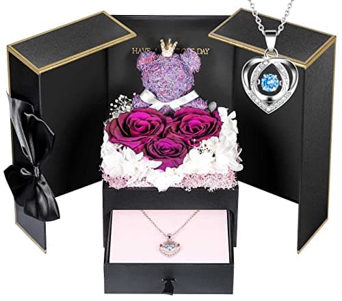 ADDWel Preserved Rose Gifts for Her Forever Real Purple Flowers with Sterling Silver Necklace for Wife Girlfriend Mom on Birthday Anniversary