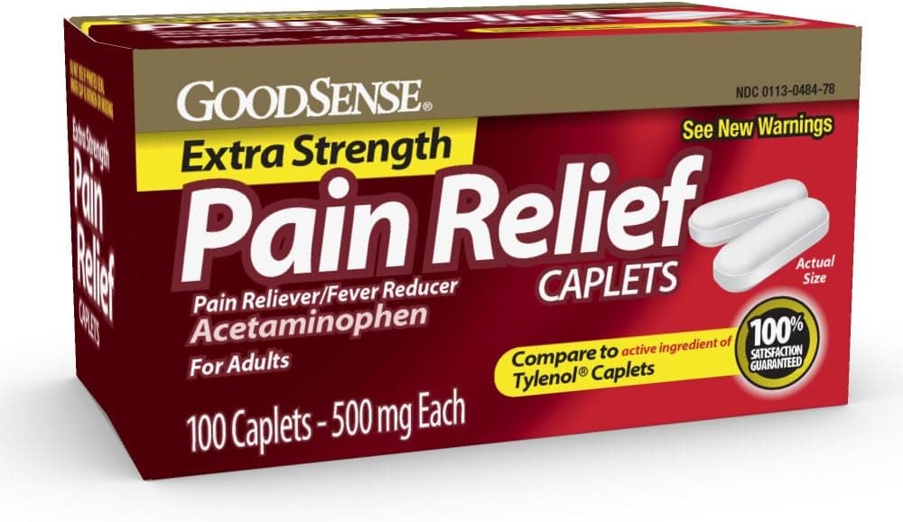 GoodSense Extra Strength Pain Relief Acetaminophen Caplets 500 mg Headache Muscle Ache Arthritis Relief 100 Count