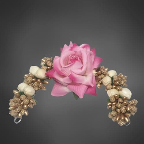 ANVIK Fancy Party Bridal Wedding Fabric/Artificial Flower Bun Juda Hair Gajra for Women Flower Floral Hair Accessories for women Veni for hair (Light Pink)