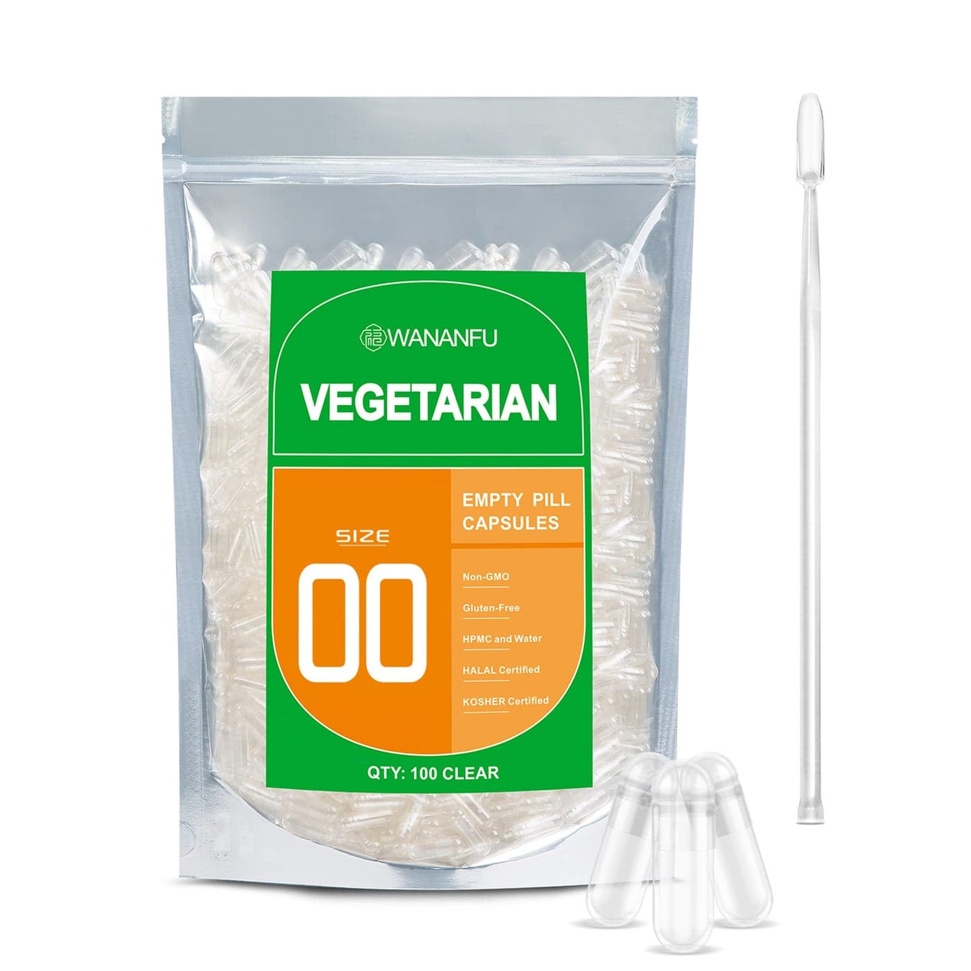 wananfu Size 00 Empty Capsules Vegetarian 100 Count Bundle with Micro Lab Spoon Clear Fillable Veggie Pill Capsules 00 for Making Your Own Supplements