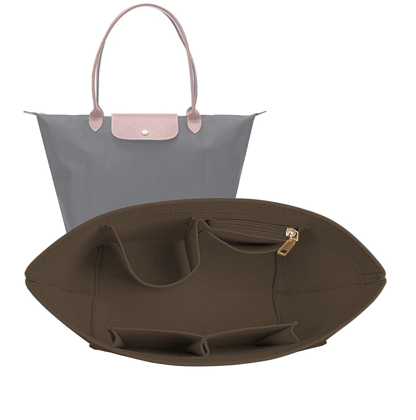 Lckaey bag Organizer Insert for Longchamp Le Pliage Neo(Large) Handbags Insert Organizer 1012 coffee-L
