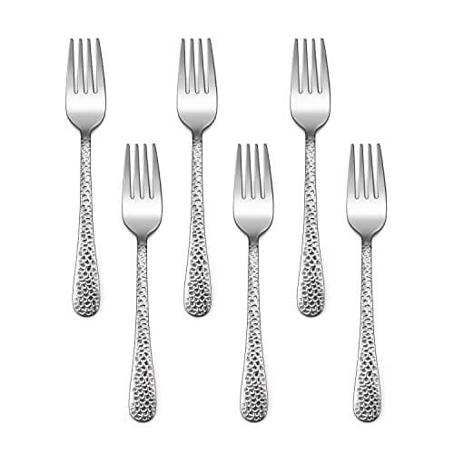 E-far Stainless Steel Kids Forks, 6-Piece Toddlers Forks Safe for Preschooler/Children, Hammered Adult look & Small Size, Rust Free & Dishwasher Safe