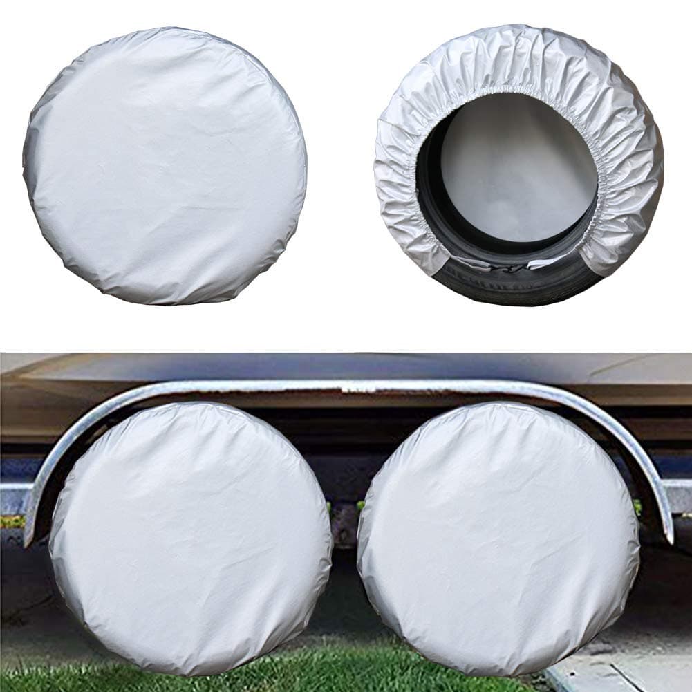 Kayme Rv Tire Covers Set of 4 Waterproof Wheel Cover Travel Trailer Camper Truck SUV Motorhome Sun Rain Snow Protector Fit 2426 Inch Tire DiameterSilver