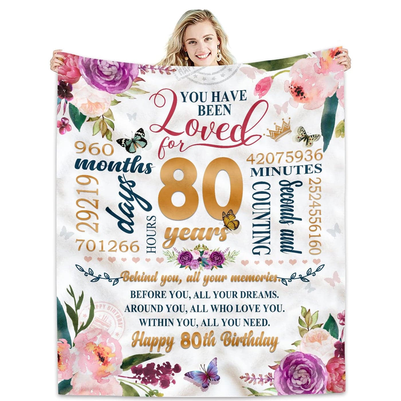 Hcoviv 80th Birthday Gifts Women Blanket 5060 Happy 80th Birthday Gift Ideas 80th Birthday Decorations Gifts for Women Turning 80 Gifts for 80YearOld Best Birthday Present 1945 Throw Blanket