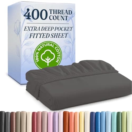 Queen 400 Thread Count Cotton Fitted Sheet Hotel Quality 100 Cotton Soft Wrinkle Free Deep Pockets Fits Mattress Perfectly with No PopOff Elastic One Fitted Bottom Sheet Only Dark grey