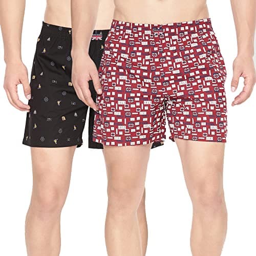 Pepe Jeans Premium Cotton Men Regular Fit Boxers | Ultra-Comfort Natural Fiber Printed Boxer Shorts with Elastic Waistband, Side Pockets - M