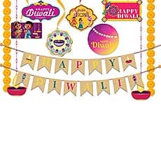 Festiko®Diwali Theme Party Decoration Supply (11 Pcs), Diwali Themes Party Favors for Party Decoration Combo (Banner,Swirls & Hanging Banners)