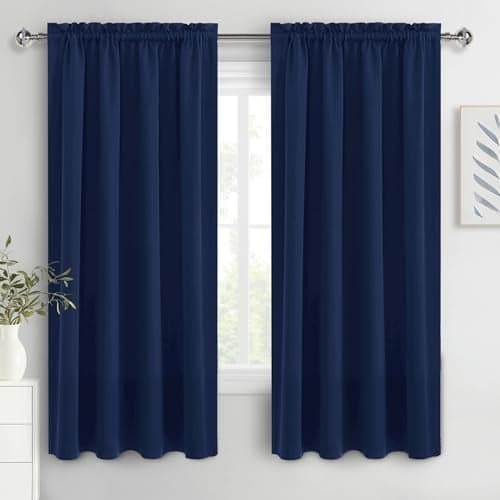 DWCN Navy Blue Blackout Curtains for Bedroom 63 Inches Long 2 Panels Set Window Drapes Thermal Insulated Room Darkening Rod Pocket Curtains for Kids Boys Room (W42 x L63 Inch, Navy Blue)