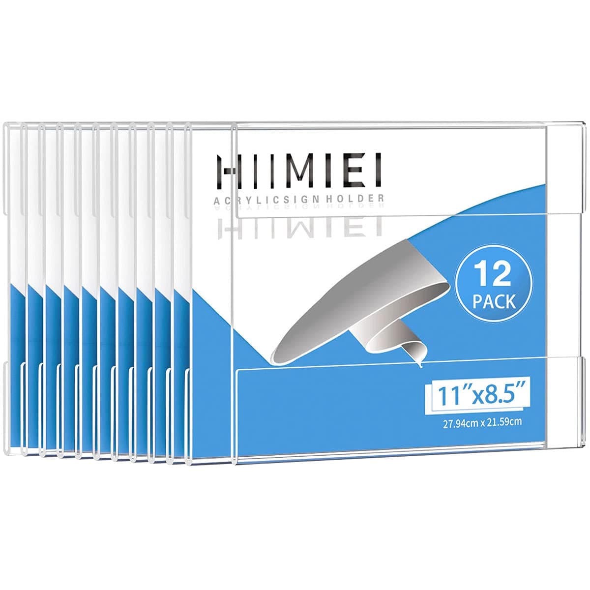 HIIMIEI Acrylic Wall Sign Holder 85 x 11 Inches Horizontal 12 Pack Clear Plexiglass Display Sign Holders Adhesive with 3M Tape Plastic Photo Ads Frames for Office Hospital Hotel Store