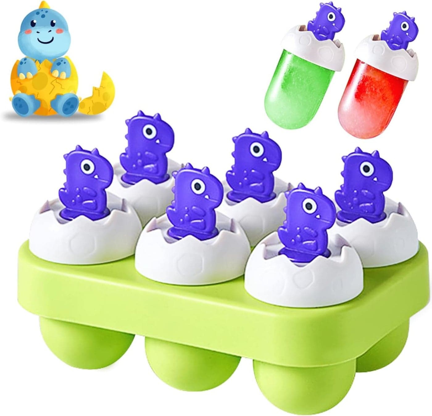 Popsicles Mold, Homemade Popsicles Mold, 6 Reusable Ice Pop Mold for Baby, Dinosaur Egg Popsicle Mold for Toddler, BPA-Free, Dishwasher-Safe