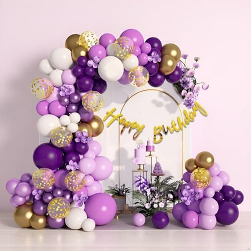 Toys Treasure We Deliver Smiles 55Pcs Happy Birthday Decoration Kit - Purple White Golden Confetti Balloons with Happy Birthday Card Banner for Boys Girls Adults Party