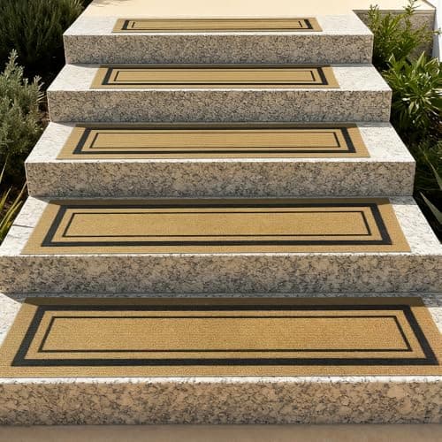 Outdoor Stair Treads for Wooden Steps, Non-Slip Rubber Brown Stair Runner Rugs, 2 Pcs 8.5" x 30" Heavy Duty Stair Mats for Outside Steps, Weatherproof Grip for Elders, Dogs & Kids, Black Border.