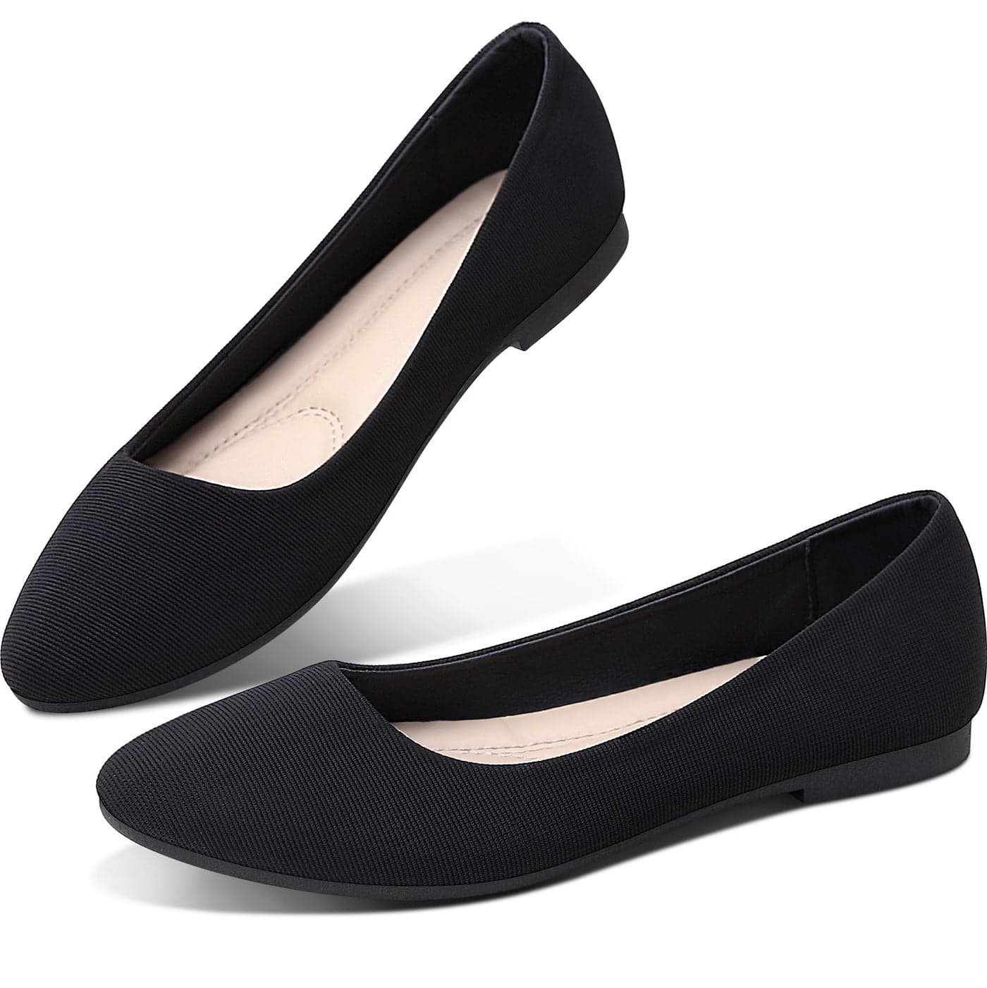 Womens Textile Flat Shoes Round Toe Slip on Shoes Fabric Dress Black Ballet FlatsBlack US8