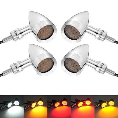 PBYMT Motorcycle Bullet Front Rear Turn Signal White Amber Light SMD Motoecycle Rear Blinker Indicator Compatible with Honda Yamaha Suzuki Kawasaki(4 Pcs)