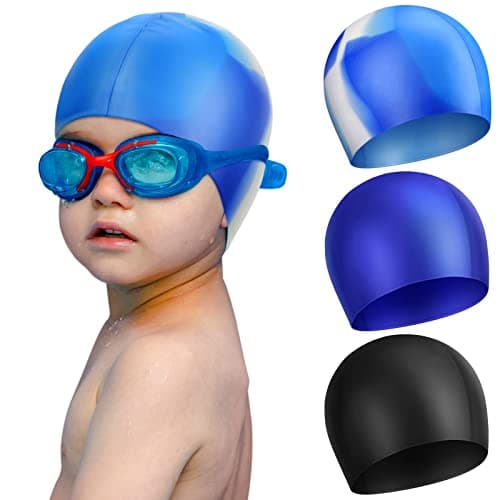 3 Pcs Swim Cap Kids Waterproof Silicone Swimming Caps for Girls Boys Adults Over 5 Years Old Pool Swim Hat for Toddler Children and AdultsStylish Color