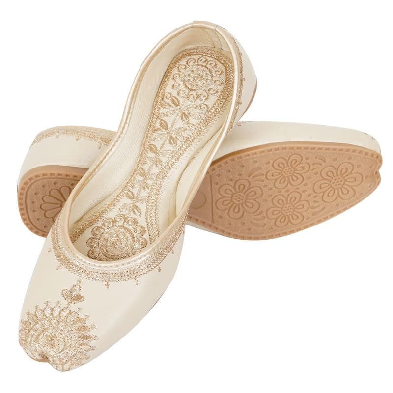 DFR Women Juti | Embroidered Rajasthani Mojari Girls Shoe, Cream2, UK Size 6