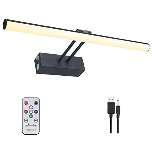 HOWMZON Black Picture Light, Battery Operated Painting Lighting with Remote,16 inch Led Art Lamp, Wirelless Wall Lamp,Rechargeable Picture Frame Light,Cordless Gallery Light