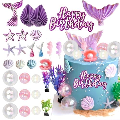 29Pcs Mermaid Cake Toppers Tyotrbs MermaidCake Decorations MermaidBirthday Cake Decor Little Mermaid Cake Topperfor Summer and Ocean Birthday Party Decorations Colorful