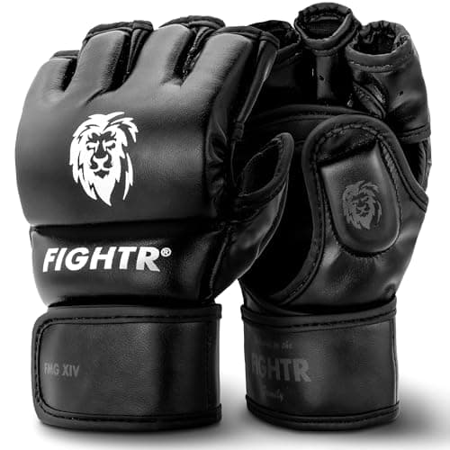 FIGHTR Pro MMA Gloves for Grappling Sparring Training Kickboxing Martial Arts Muay Thai Punching Bag Mitt Training Boxing for Men and Women incl Carrying Bag Black L