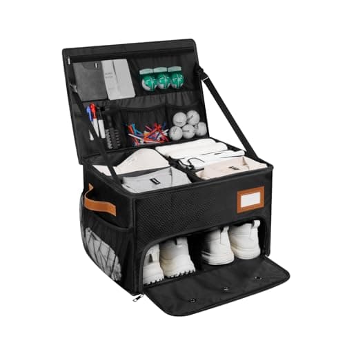 XHGWJSX 2 Layer Golf Trunk Organizer Golf Organizer with 2 Pairs Shoes Compartment Golf Storage Waterproof Car Trunk Locker for Balls Caps Clothes Gloves Accessories Gifts for Golfers Black