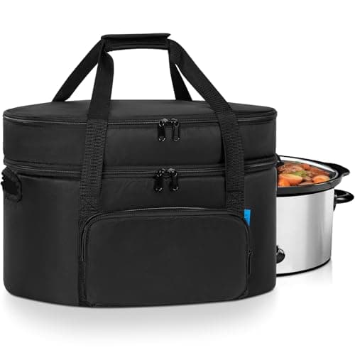 LASUK Double-Layer Slow Cooker Travel Bag Compatible with 6, 7, 8 Quart Crock-Pot, Insulated Travel Carrier with Easy to Clean Lining, Black