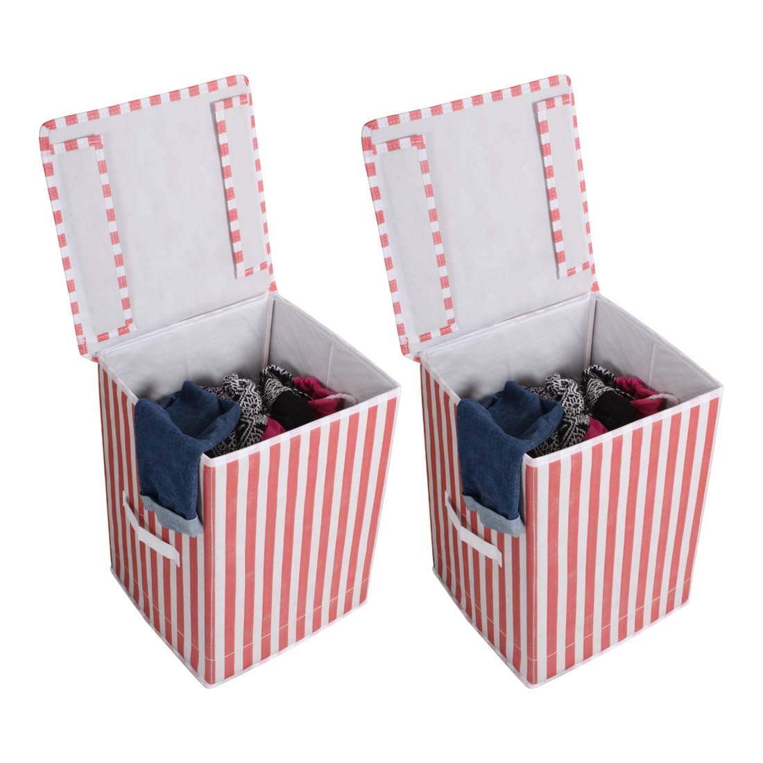 PrettyKrafts Foldable Toy Storage Organizer, Collapsible Storage Box Basket Bins, Storage Box for Kids Toys (Set of 2) - Peach Stripes