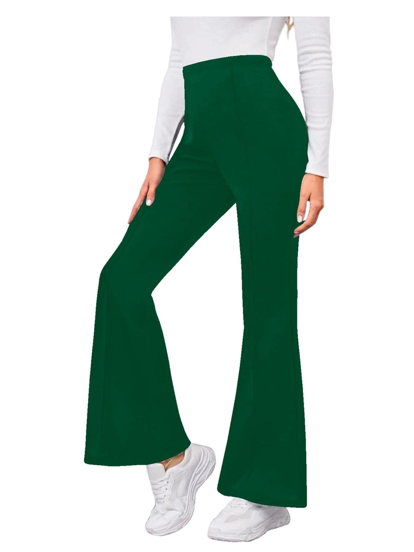 Dream Beauty Fashion Women's Bell Bottom High Waist Trouser, Elastic Flared Bootcut Pants, Stretchy Parallel Leg for Casual Office Work wear (Dhoni 4- Dark Green-XL)