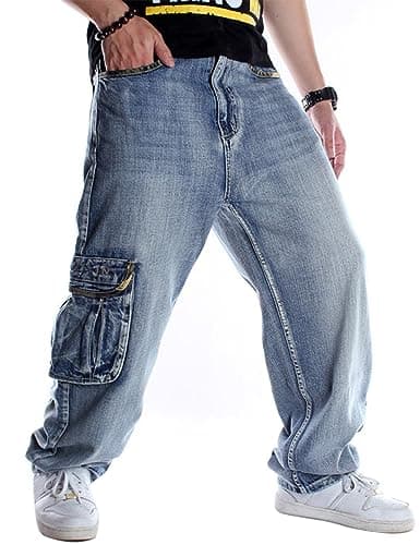 Ylingjun Baggy Jeans for Men Casual Loose Fit Hip Hop Skateboard Baggy Denim Pants (Light Blue 101, 38)