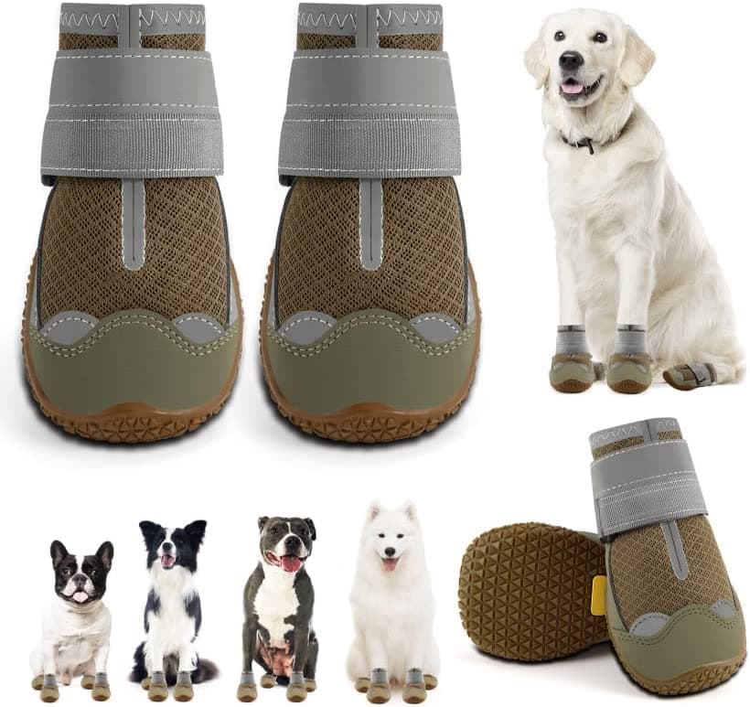 KUTKUT Dustproof Dog Boots for Hardwood Floor | Breathable Dog Shoes | Dog Booties with Reflective Anti-Slip Sole | Outdoor Paw Protectors with Rubber Soles for Hiking and Running (Size: 8)