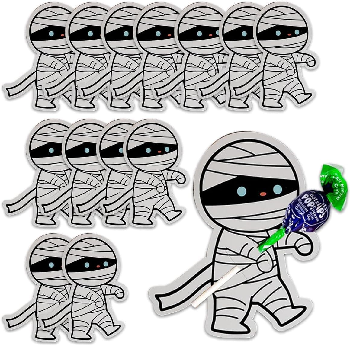 100 Pcs Halloween Candy Holder Paper Cards Mummy Lollipop Chocolate Sweets Holders Wrapping Decorations Supplies for Halloween Party Gift Accessories