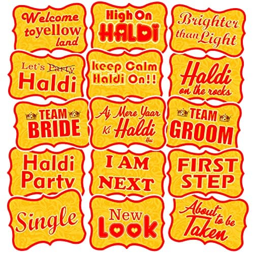 Party Propz Haldi Props for Decoration - 15 Pcs Haldi Decoration Items for Marriage, Haldi Props for Bride and Family and Groom Family, Wedding Props for Haldi Ceremony (Cardstock)