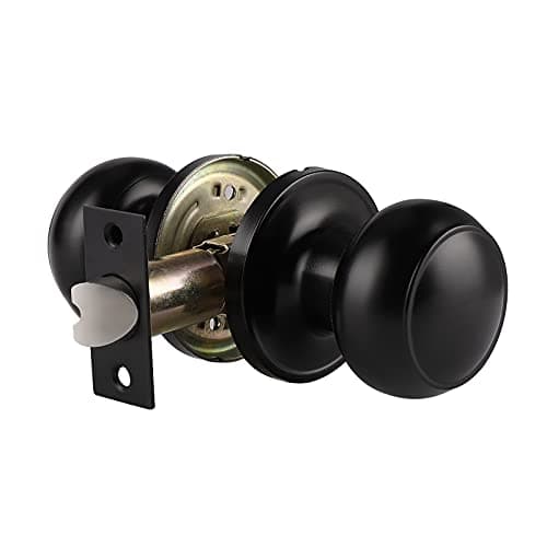 Probrico Flat Black Passage Door Knob for Hallway Closet, Round Door Knob Interior Non-Locking Door Handle,1 Pack