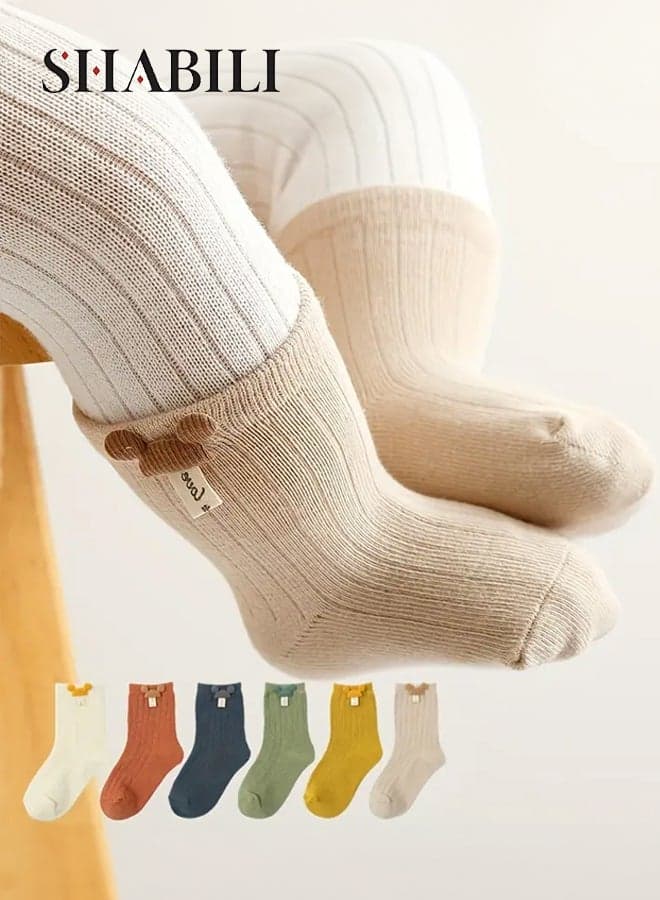 Baby’ Cotton Crew Socks Mid‑Calf Socks Casual Slouch Socks, 6‑Pair Multicolor Set Soft Cotton Breathable Moisture‑Wicking Elastic Cuff Durable Anti‑Odor No Pilling, Ideal for Kids Daily Travel,Size L