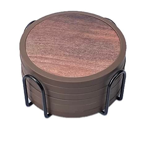 Absorbent Coasters for Drinks with Holder 6packs Silicone Coasters with Soft Felt Insert 43 inch Coasters with 45 inch Holder Wooden Style