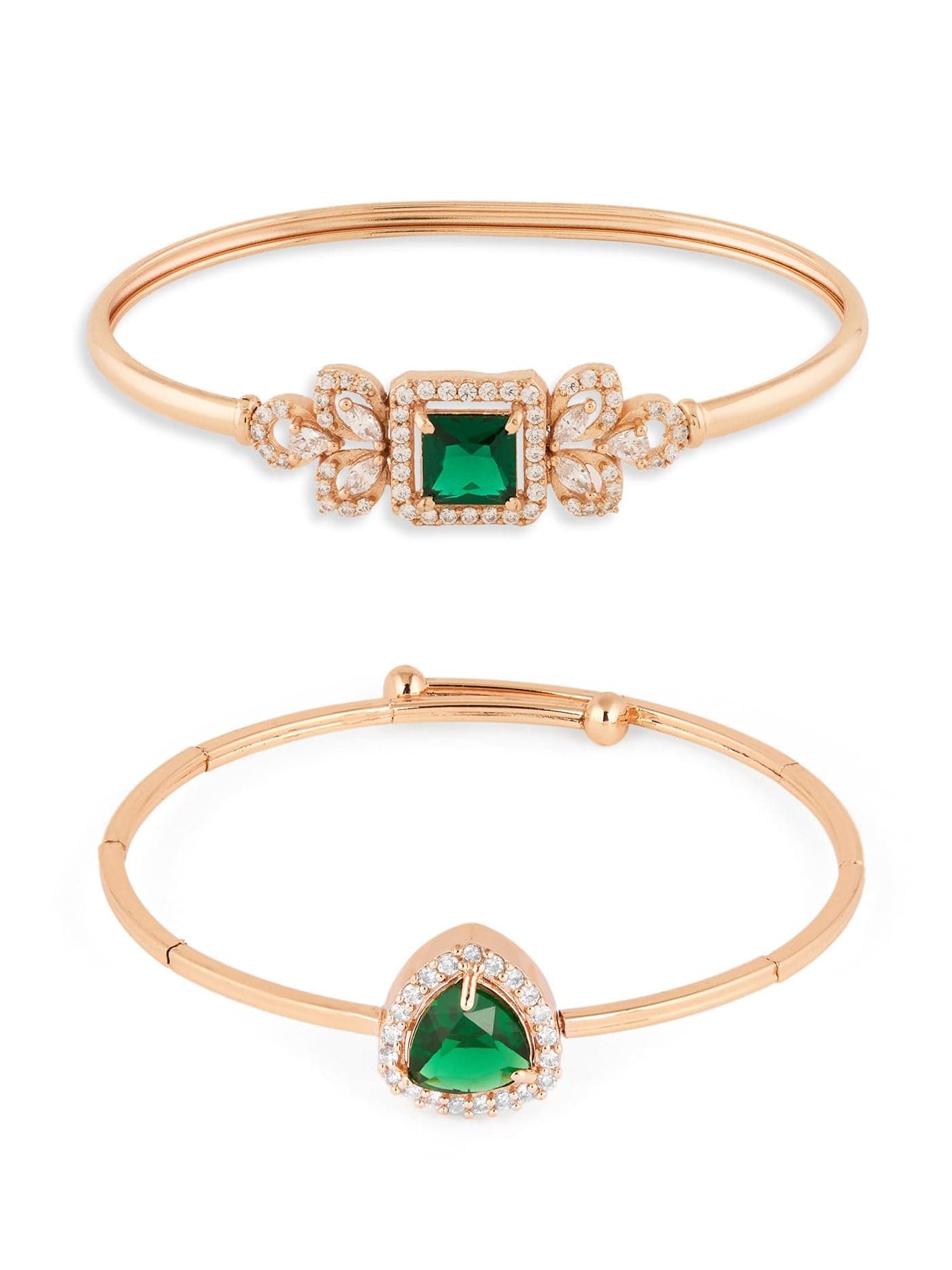 ZAVERI PEARLS Combo of 2 Green Dazzling Cubic Zirconia Contemporary Kada Bracelets For Women-ZPFK21443