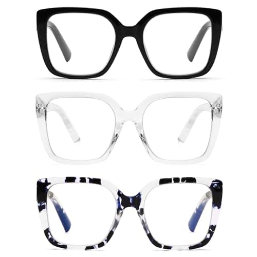 DOOViC 3 Pack Oversized Reading Glasses for Women Blue Light Blocking Square Stylish Computer Readers +1.00 Strength