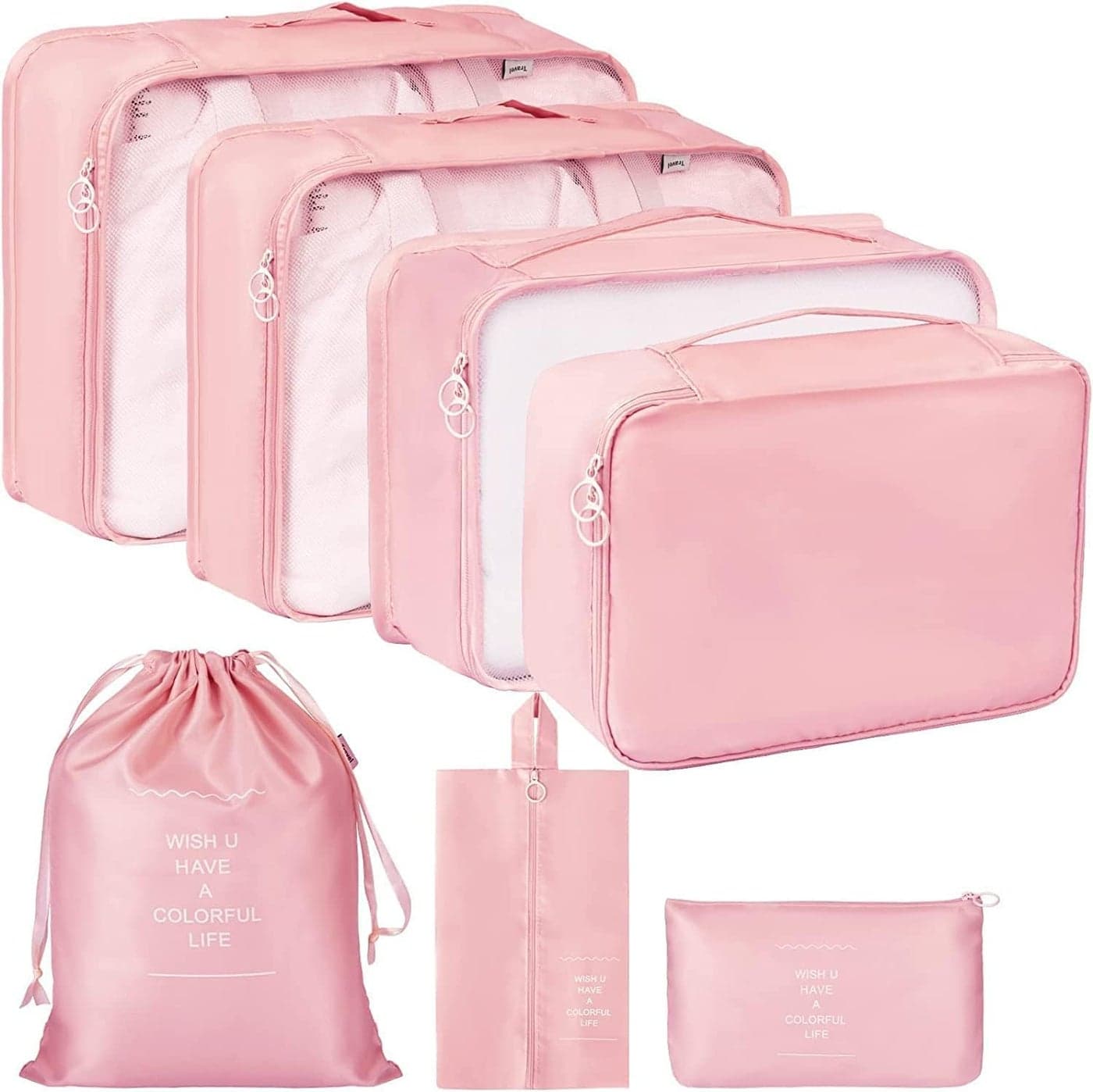 Claiez Travel Organizer Bag Storage Printed Clothes Space Savers Bags Cosmetics/Underwear/Socks/Shoes Organizer Makeup Bags Organizer Packing Cubes with Shoe Bag for travel (Pink)