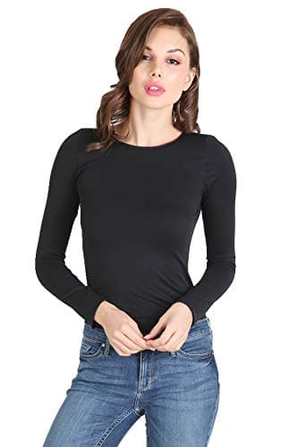 NIKIBIKI Women Seamless Long Sleeve Crew Neck Top, Made in U.S.A, One Size (Black)