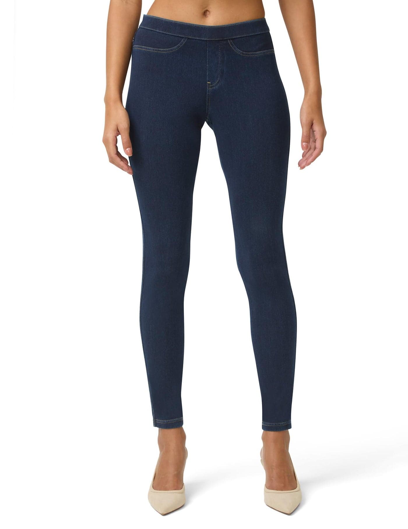 No nonsense Women's Classic Denim Leggings with Real Back Pockets, Elastic Waist, High Waisted - Stretchy & Trendy Jeans - Dark Denim - Medium