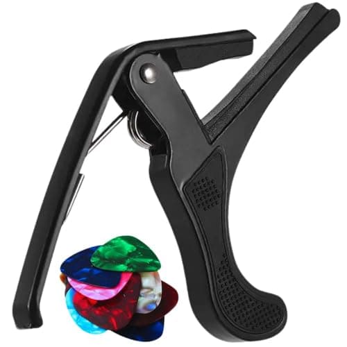 Techblaze Guitar Capo — Quick Change Metal Alloy Trigger, Fits Acoustic, Electric, Classical & Ukulele + Picks Combo
