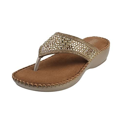 Mochi Women Ant Gold Suede Leather Comfort Slip-on Sandal UK/5 EU/38 (44-8)