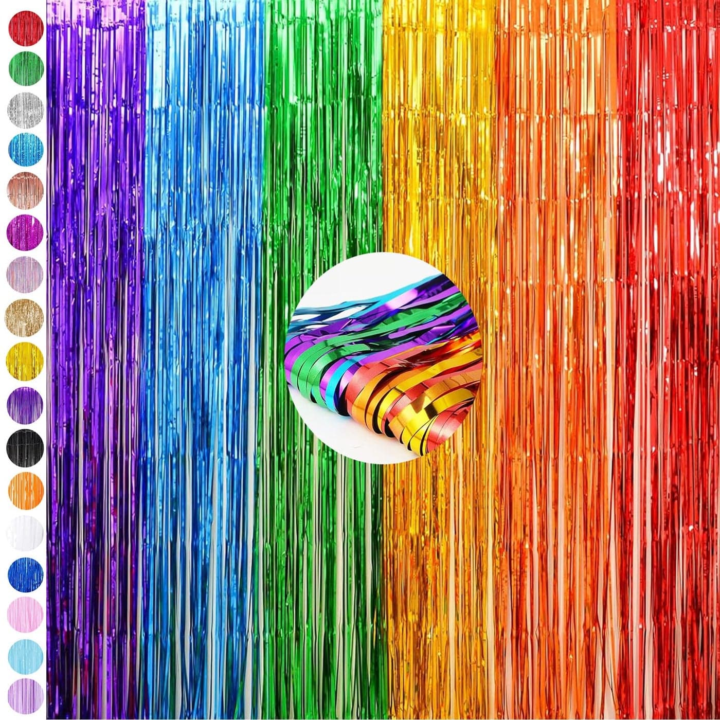 Rainbow Tinsel Curtain Party Backdrop2pcs 32ft x 65ft Foil Curtain DecorRainbow Foil Fringe Streamers Metallic Tinsel Door Hanging Foil Flow Silk Streamers for Birthday Wedding Holiday Party