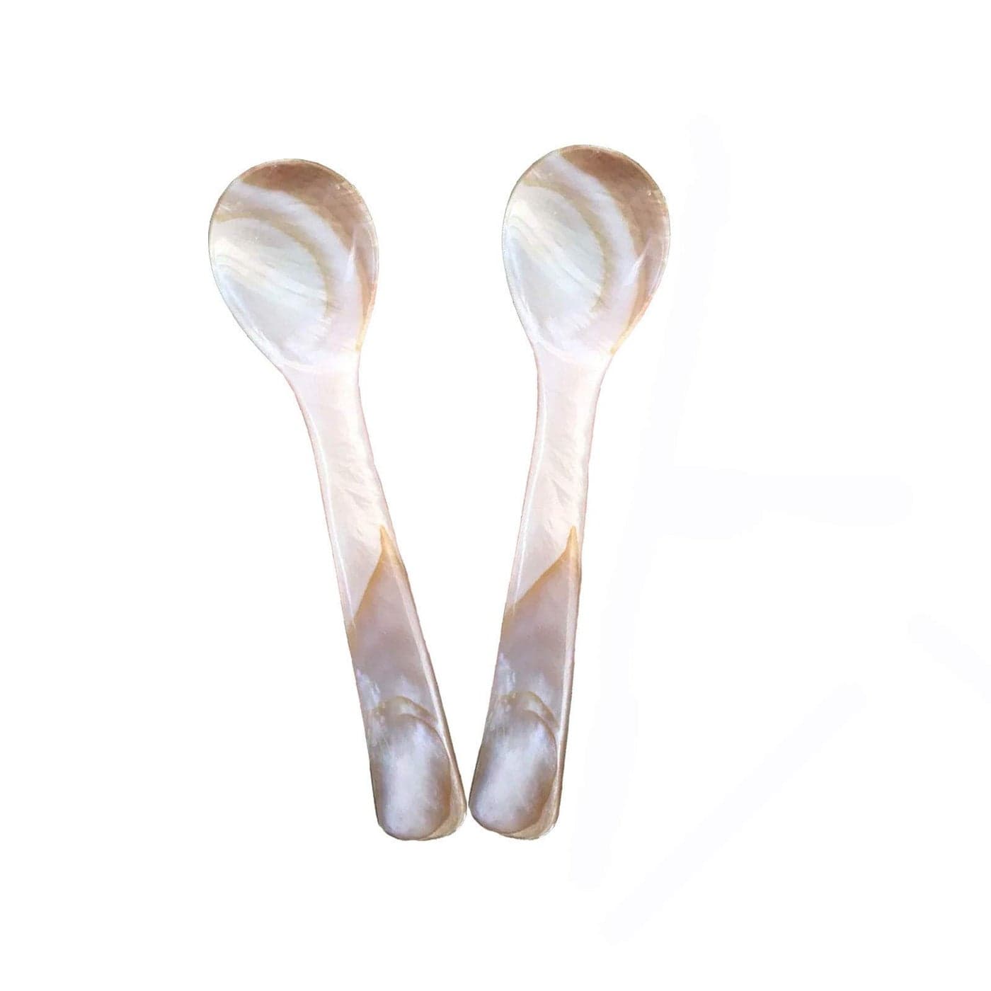 Wenplus 2 Pack 355inch Caviar Spoons Handcraft Mother of Pearl MOP Caviar Spoon W Round Handle with One Plastic Storage Box Coffee Color Style C