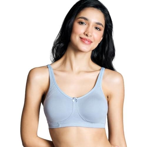 NYKD (NYB169 Cotton Anti Microbial Non Padded & Non Wired Side Support Shaper Bra for Women | Full Coverage Bra with Detailed Contoured Lift & Shape with Wide Straps - Blue