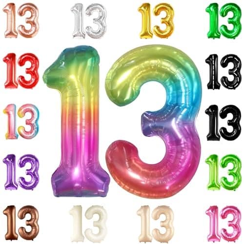 KatchOn Giant Rainbow Number 13 Balloon 40 Inch 13 Birthday Balloons 13th Birthday Decorations for Girls Number Balloons for Anniversary Decorations Teenager Birthday Decoration