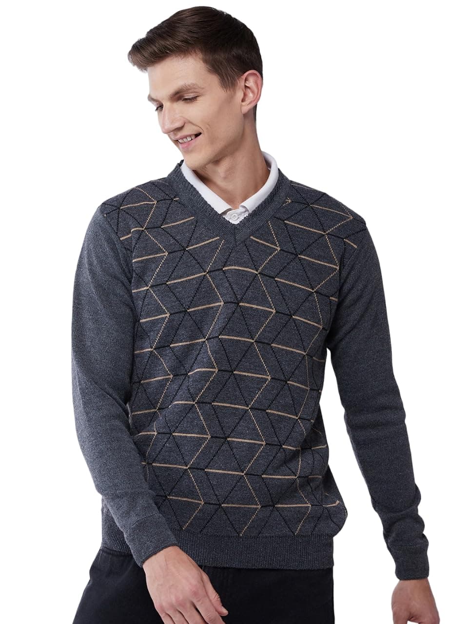 Pivl Men's Winter Geometric Print Sweater - Warmth and Style for The Season_Grey_M||Winterwear||